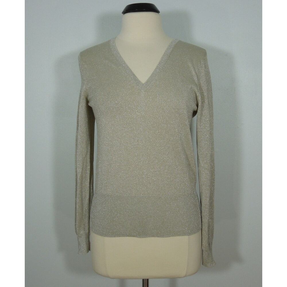 ONLY MINE Sweater L LARGE V-Neck Metallic Silk Blend